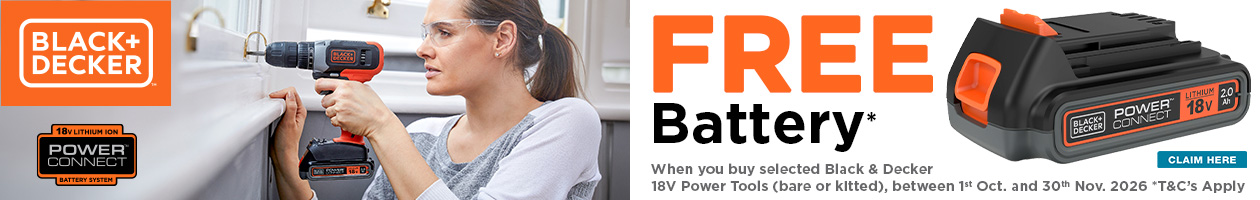Black & Decker – Get a Free 2Ah 18V PowerConnect Battery when you buy a qualifying 18V Power Tool (bare or kitted)