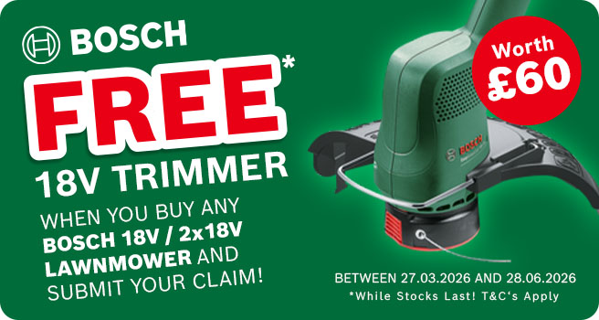 Free Bosch 18v Grass Trimmer with Any 18v Lawnmower Purchase