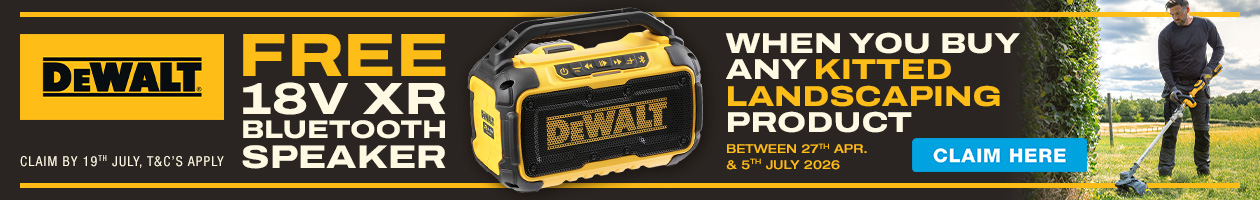 Free DeWalt DCR011 18V XR Bluetooth Speaker with any kitted landscaping product purchase