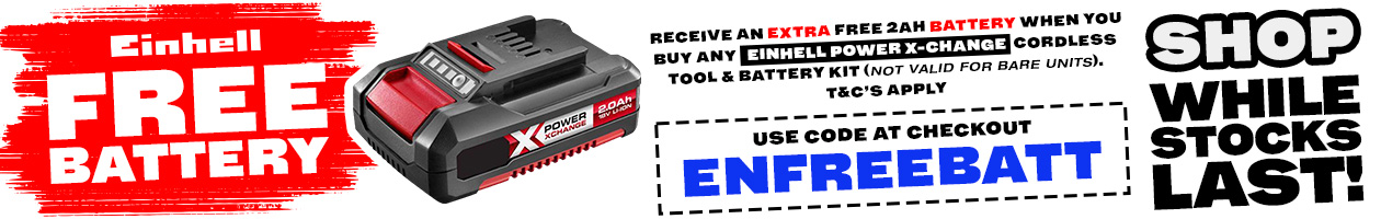 Get A FREE Battery With Every Einhell Cordless Tool Kit Purchase Einhell Free Battery Voucher Code Offer