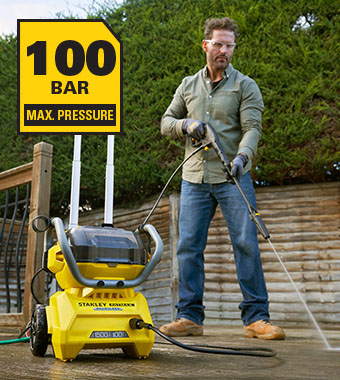 Boost mode delivers 100 bar pressure. Stanley FatMax V20 18v Cordless Pressure Washer 100bar lightweight portable Self priming SFMCPW1500