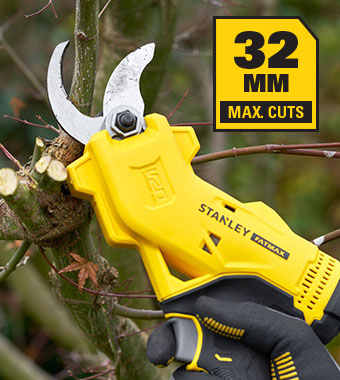 Cordless secateurs for cutting branches up to 32mm thickness