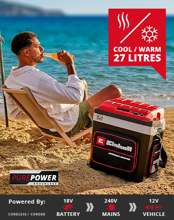 Two functions – one 27L box:
Cooling or keeping warm Einhell TE-COL 18/27 Li 18v Cordless Cooling Warming 27L Box Power X-Change PurePower Brushless Motor comfortable transportation