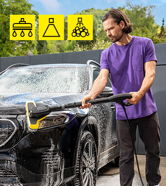 Foam jet, high-pressure flat spray nozzle
and a soft brush in a single product. Karcher WB7 Plus Wash Brush K-Series