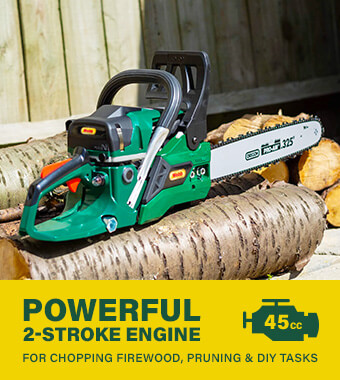 45cc petrol chainsaw capable of tackling
your garden jobs, such as chopping
firewood, pruning & DIY tasks. Webb WEPCS16 Petrol Chainsaw 2-stroke Engine CC