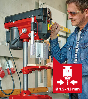 Takes drill bits with shank
diameters of 1.5mm up to 13mm Einhell TC-BD 450 5-Speed Bench Drill