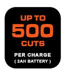 Up to 500 cuts per charge
with a 2ah battery. BCPP18 500 cuts per charge