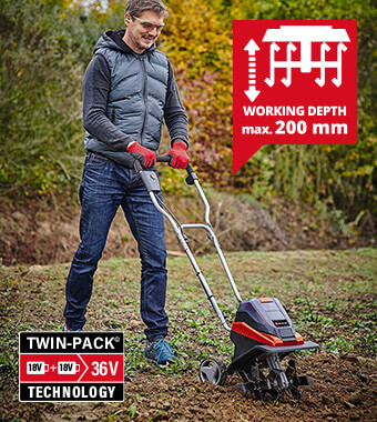 Working depth: 200mm Einhell GE-CR 30 Li Cordless Garden Tiller Allotment Cultivator