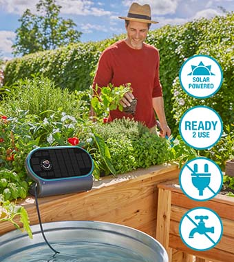 Automatic solar-powered tapless irrigation
solution for raised beds, balconies or
terraces without water or electricity. Gardena 13330-20 AquaBloom L Set Solar Auto Water Irrigation tapless ready-to-use