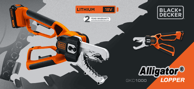 Black and Decker
18v Cordless
Alligator Lopper
GKC1000 BlackDecker GKC1000 18v Cordless Alligator Powered Lopper
