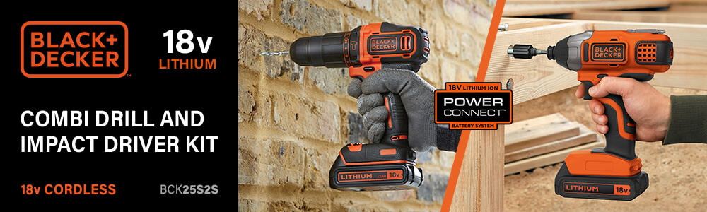 Black Decker BCK25S2S 18v Cordless Combi Drill Impact Driver Kit