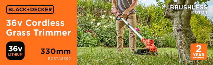 Black and Decker BCSTA5362
36v Cordless Brushless
Grass Trimmer 330mm Black and Decker BCSTA5362 36v Cordless Brushless Grass Trimmer 330mm