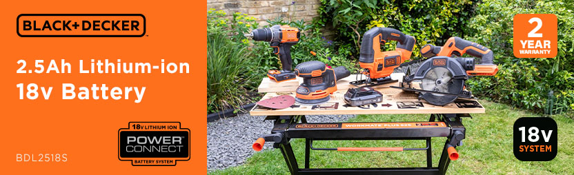 Black and Decker BDL2518S
18v Cordless PowerConnect
2.5Ah Lithium-ion Battery Black and Decker BDL2518S Genuine 18v PowerConnect Lithium-ion Battery