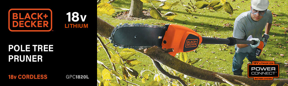 Black and Decker GPC1820L
18v Cordless PowerConnect
Pole Tree Pruner Black Decker GPC1820L 18v Cordless Pole Tree Pruner