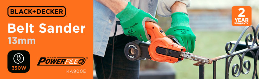 Black and Decker KA900E
Powerfile 350W Belt Sander Black and Decker KA900E Powerfile 350W Belt Sander 13mm