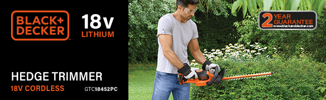 BLACK+DECKER
18v Cordless
Hedge Trimmer 450mm
GTC18452PC BlackDecker GTC18452PC 18v Cordless Hedge Trimmer 450mm