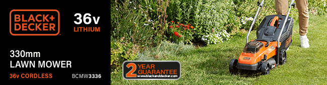 Black & Decker
36v Cordless POWERCONNECT™
Rotary Lawnmower 330mm
BCMW3336 Black Decker BCMW3336 Cordless 36v POWERCONNECT Rotary Lawnmower
