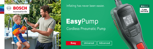 Bosch EASYPUMP
3.6v Cordless Pneumatic Pump Bosch EASYPUMP Easy Cordless Air Pneumatic Inflating Pump LED Light