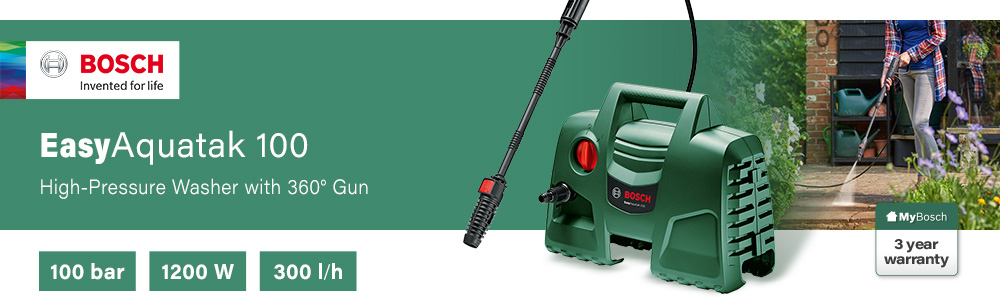 Bosch EASYAQUATAK 100
Pressure Washer 100 Bar Bosch EASYAQUATAK 100 Pressure Washer 100Bar Lance