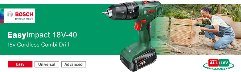 Bosch EasyImpact 18V-40 P4A
18v Cordless Combi Drill Bosch EasyImpact 18V-40 P4A Power For All 18v Cordless Combi Drill