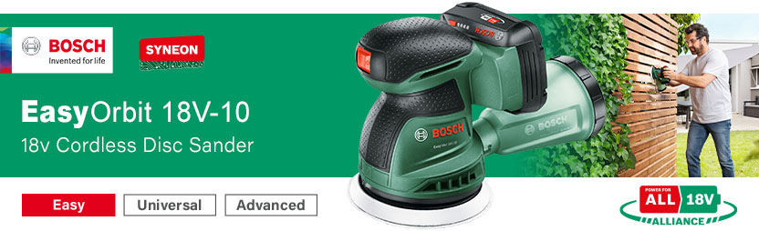 Bosch EASYORBIT 18V-10 P4A
18v PowerForAll Cordless
Disc Sander 125mm PowerForAll Bosch EASYORBIT 18V-10 P4A 18v Cordless Disc Sander 125mm