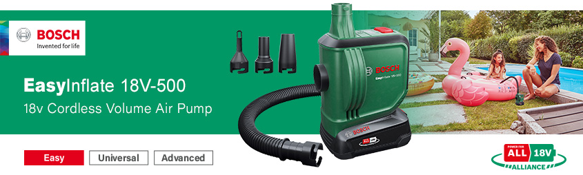 Bosch EasyInflate 18V-500 PowerForAll
18v Cordless Air Pump Bosch EasyInflate 18V-500 P4A PowerForAll 18v Cordless Air Pump