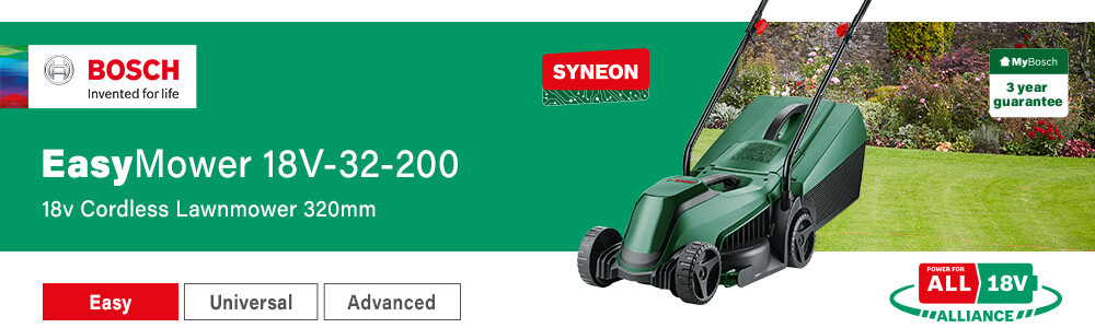 Bosch EasyMower 18V-32-200
18v Cordless Lawnmower 320mm Bosch EasyMower 18V-32-200 18v Cordless Lawnmower 320mm