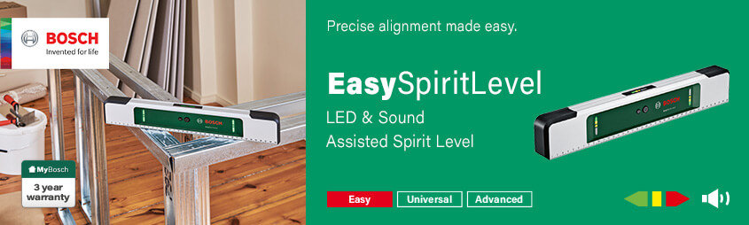 Bosch EasySpiritLevel
LED & Sound Assisted Spirit Level Bosch 0603667000 EasySpiritLevel LED audio Sound Assisted Spirit Level