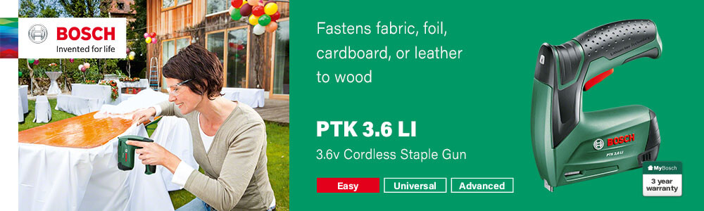 Bosch Bosch PTK 3.6 LI
3.6v Cordless Staple Gun Bosch Bosch PTK 3-6 LI 3.6v Cordless Integrated battery Staple Gun