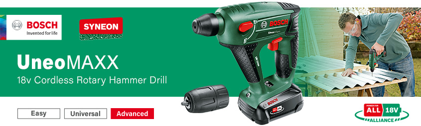 Bosch UneoMAXX 18 LI PowerForAll
18v Cordless Rotary Hammer Drill Bosch UneoMAXX-18-LI P4A PowerForAll 18v Cordless Rotary Hammer Drill