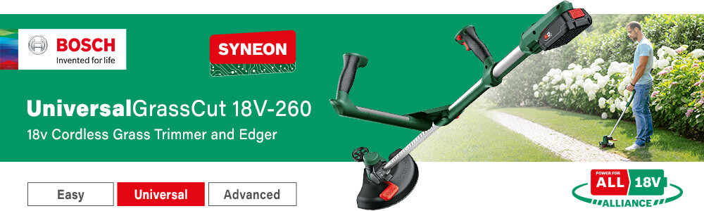 Bosch UNIVERSALGRASSCUT 18V-260
18v Cordless Grass Trimmer and Edger 260mm Bosch UNIVERSALGRASSCUT 18V-260 18v Cordless Grass Trimmer Edger 260mm