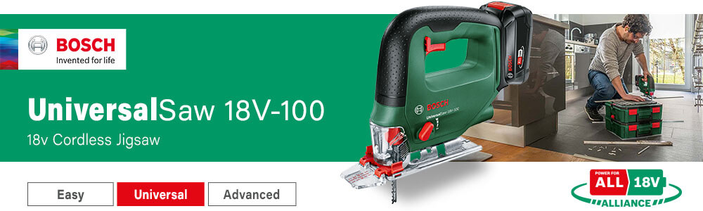 Bosch UNIVERSALSAW 18V-100
18v Cordless Jigsaw Bosch UNIVERSALSAW 18V-100 18v Cordless Jigsaw