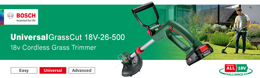 Bosch UniversalGrassCut 18V-26-500 PowerForAll
18v Cordless Grass Trimmer 260mm Bosch UniversalGrassCut 18V-26-500 P4A PowerForAll 18v Cordless Grass Trimmer 260mm