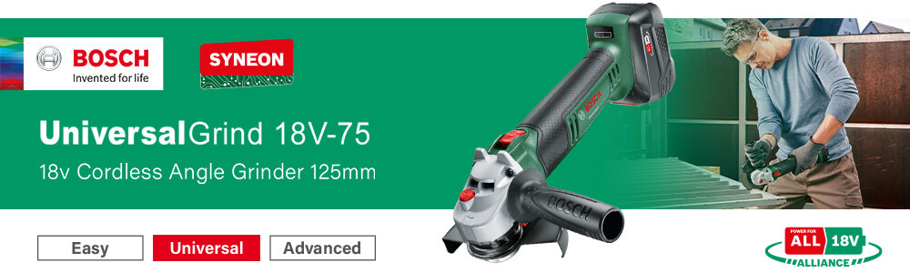 Bosch UniversalGrind 18V-75
18v Cordless Angle Grinder
125mm Bosch UniversalGrind 18V-75 18v Cordless Angle Grinder 125mm
