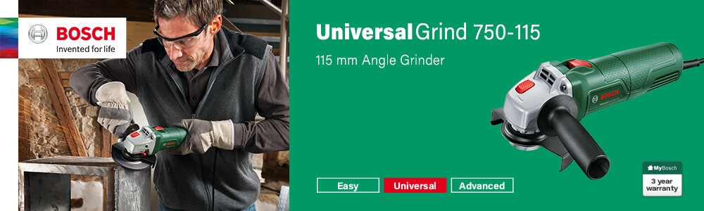 Bosch UniversalGrind 750-115
750 Watts Angle Grinder 115mm Bosch UniversalGrind 750-115 Angle Grinder 115mm
