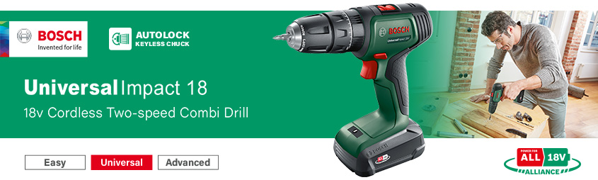 Bosch UniversalImpact 18 PowerForAll
18v Cordless Combi Drill Bosch UniversalImpact P4A PowerForAll 18v Cordless Combi Drill