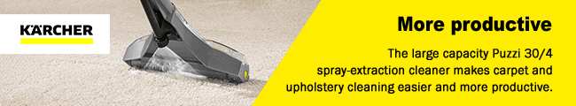 More productive
The large capacity PUZZI 30/4
spray-extraction cleaner makes carpet and
upholstery cleaning easier and more productive. Karcher PUZZI 304 Carpet Cleaner