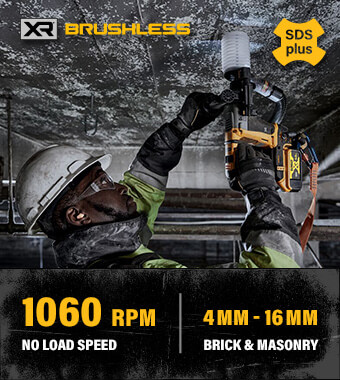 18V Brushless motor for extreme
runtime and reduced maintenance
Ideal for drilling anchors and fixing holes into concrete,
brick and masonry from 4mm to 16mm DeWalt DCH172 18v XR Cordless Brushless Compact SDS Plus Hammer Drill