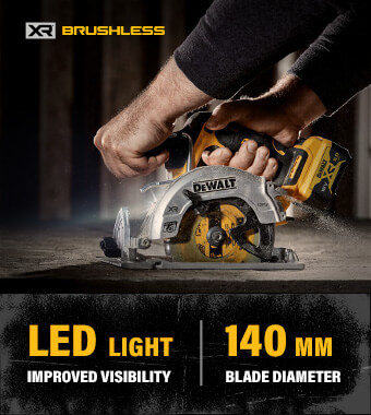 Brushless Motor for extended
run-time, reliability & durability
LED work light for improved
cut line visibility
Blade Diameter: 140 mm DeWalt DCS512 Cordless XR Brushless Circular Saw
