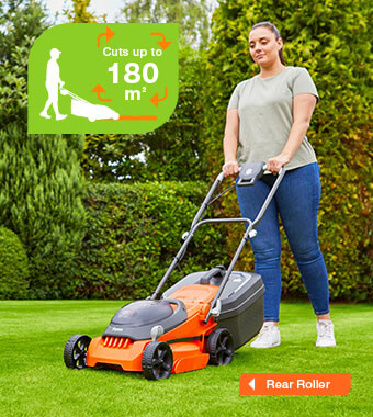 Ideal for medium to large sized gardens.
With Rear Roller for a striped finish. Flymo EasiStore 380R Cordless Rear Roller