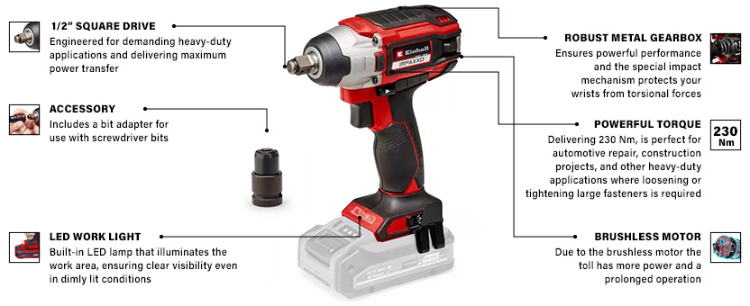 Einhell Professional IMPAXXO 18/230 230Nm Impact Wrench Brushless motor