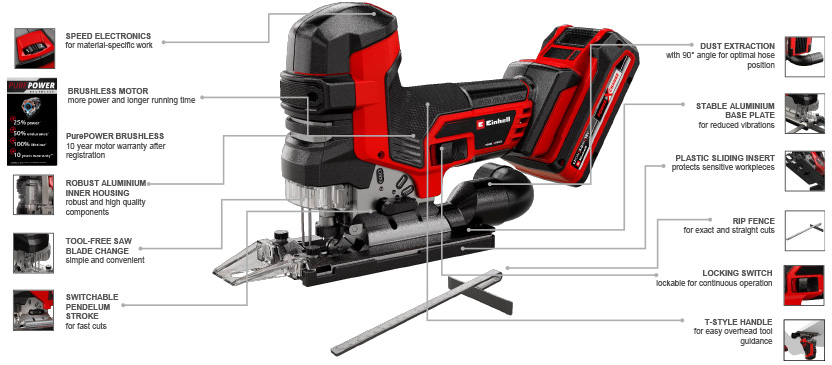 Einhell Professional TP-JST 18/135 Li BL 18v Jigsaw Brushless PurePOWER motor