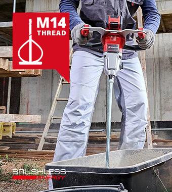 Robust stirrer adapter with M14 thread. Einhell Professional TP-MX-18-2-Li-BL 18v Cordless Brushless Paddle Mixer PurePOWER