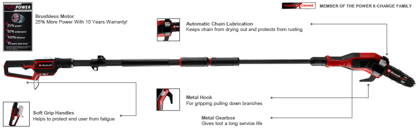 Einhell Professional GP-LC 18/20 Li T BL 18v Pole Pruner Brushless PurePOWER motor