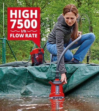 7,500 litres per hour thanks to the powerful motor. Einhell GE-DP-18-25-Li 18v Cordless Dirty Water Pump
