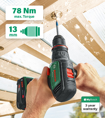 Features:
• 18v Cordless Lithium-Ion
• Max. torque: 78 Nm
• Keyless Chuck:
13 mm Bosch AdvancedDrill 18 Brushless torque Nm geardrive QuickSnap keyless chuck drilling Syneon chip