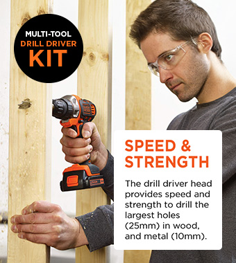 The ultimate 18V drill driver with the patented
ability to convert into different power tools. Black Decker MT218K MULTIEVO Multi-Tool Drill Driver Nm torque