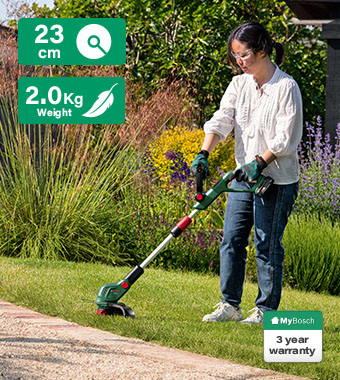Flexible and comfortable edging, trimming,
and other lawn maintenance. Bosch UniversalGrassCut 18V-23-450 Grass Trimmer