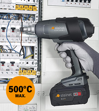 Cordless Flexibility with
2 temperature settings
(300°C/500°C) Steinel MH3 18v CAS Cordless Professional Hot Air Heat Gun