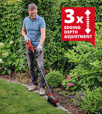 3-steps cutting depth adjustment
for precise working results. Einhell GE-LE 18-190 Li Split Shaft Lawn Edge Trimmer